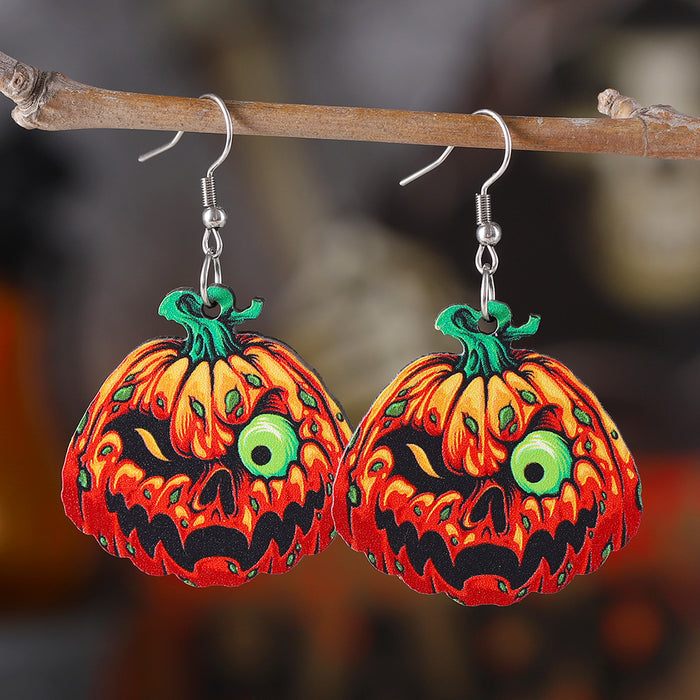 Wholesale  Western-style  Pumpkin Pendant Earrings Wooden Gothic-style Double-sided Earrings