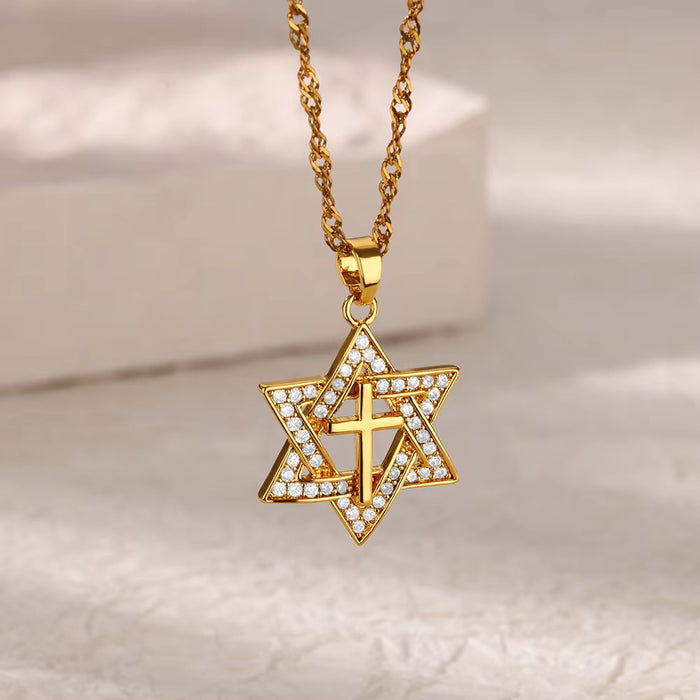 Wholesale Copper Micro-Paved Zircon Fashion Cross Pendant Women' s Necklace