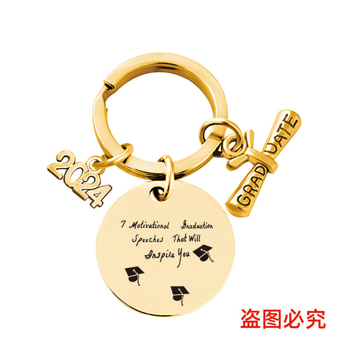 Wholesale Graduation Season Gift Round Stainless Steel Keychain JDC-KC-GangGu049