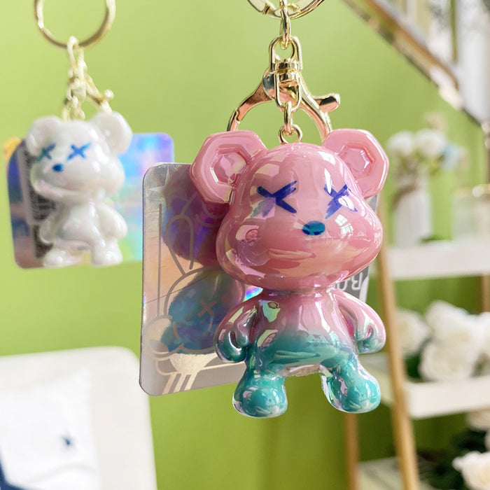 Wholesale Creative cartoon resin gradient graffiti bear key chain fashion trend key chain cute bag ornaments