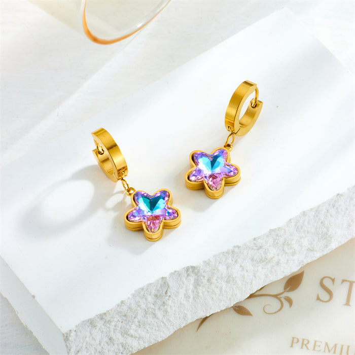 Wholesale Diamond Butterfly Gold Plated Titanium Steel Pendant Accessories Earrings