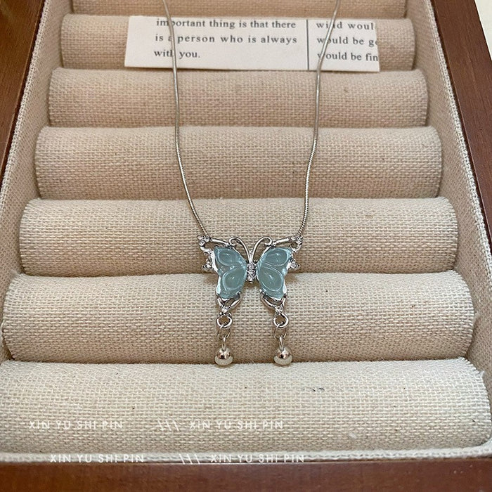 Wholesale Colorful enamel butterfly necklace pendant with high-end feel collarbone chain