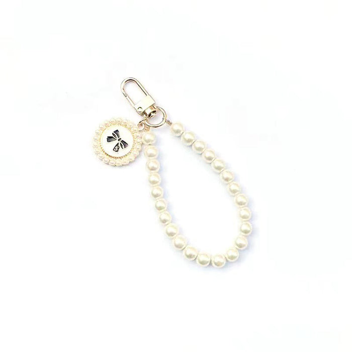 Wholesale Glass pearl bead mobile phone chain bow accessory pendant