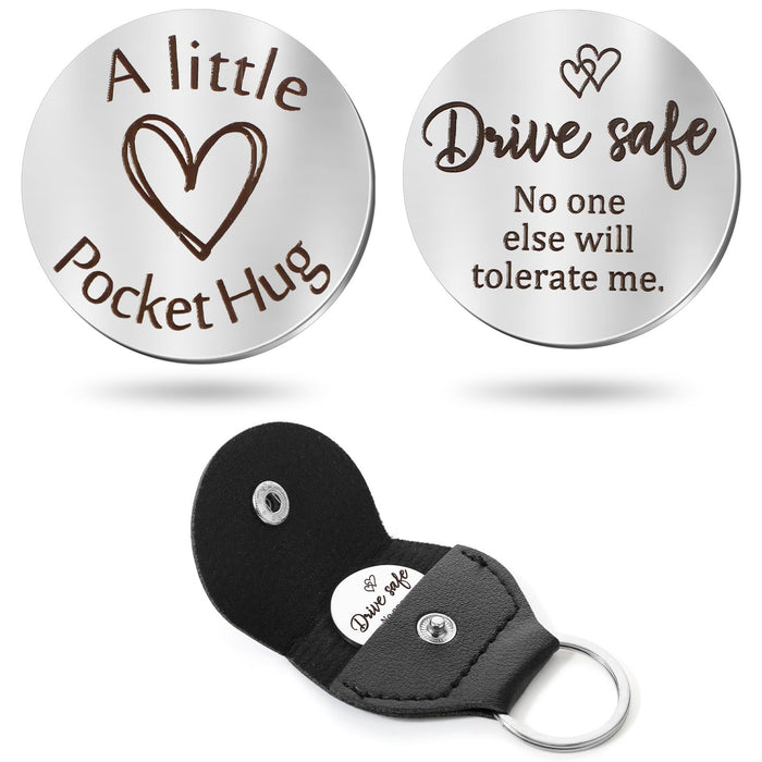 Wholesale Round leather keychain with stainless steel double-sided engraved lettering and heart shaped circular leather keychain