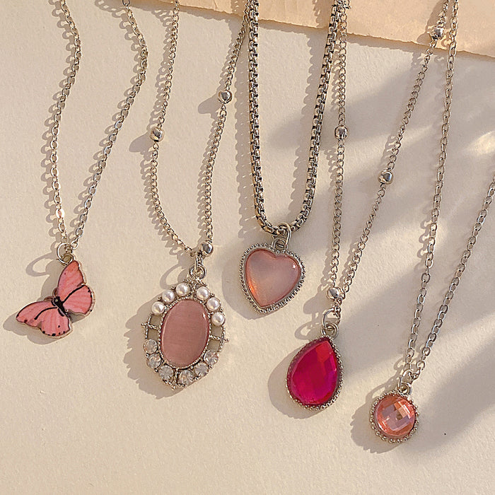 Wholesale Butterfly Heart with Diamond Accents and Drop Shape Pendant Necklace