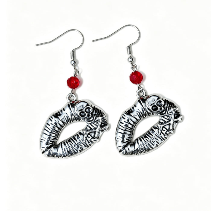 Wholesale Zinc Alloy Gothic Punk Skull Lip Earrings For Women  Jewelry Accessory Electroplated Boutique Resale