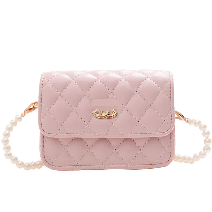 Wholesale Children's bag diamond grid embroidery thread mini pearl chain crossbody bag shoulder bag