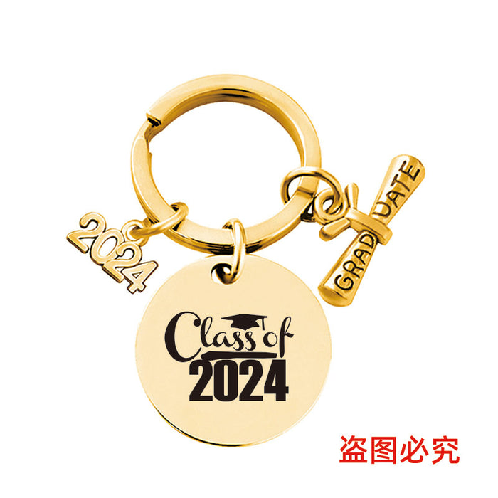 Wholesale Graduation Season Gift Round Stainless Steel Keychain JDC-KC-GangGu049