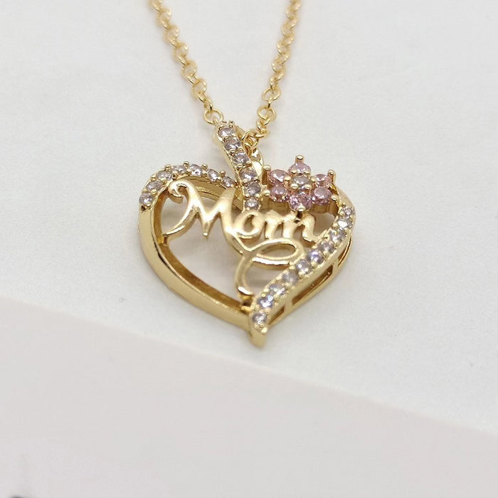 Wholesale Love Flower Mother's Day MOM Diamond Zircon Necklace