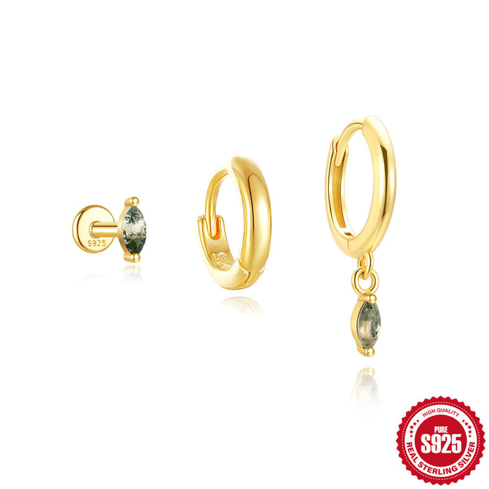 Wholesale 925 Sterling Silver Elegant Aquatic Moss Agate Set Earrings Earrings Earrings 3-Piece Combination Set