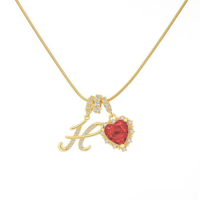 Wholesale Vintage letter red zircon heart necklace