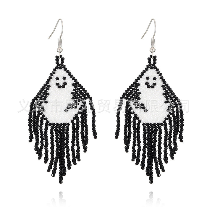 Wholesale  tassel earrings female creative skull ghost handmade rice beads earrings earrings