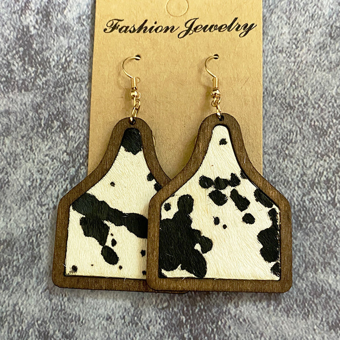 Wholesale Western earrings classic leopard print cow genuine leather horse hair inlaid Cow brand earrings bohemian jewelry supply