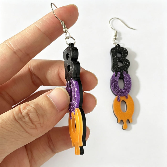 Wholesale  BOO Glitter Acrylic Double Layer Letter Earrings Trendy Jewelry Accessory Party Gift
