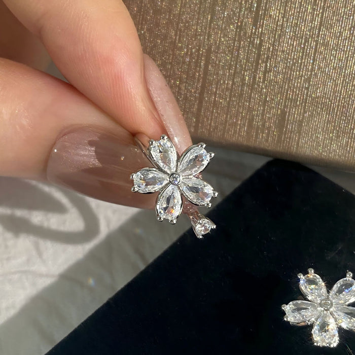 Wholesale Flower Silver Plated Copper Open Ring Trendy Jewelry Accessory