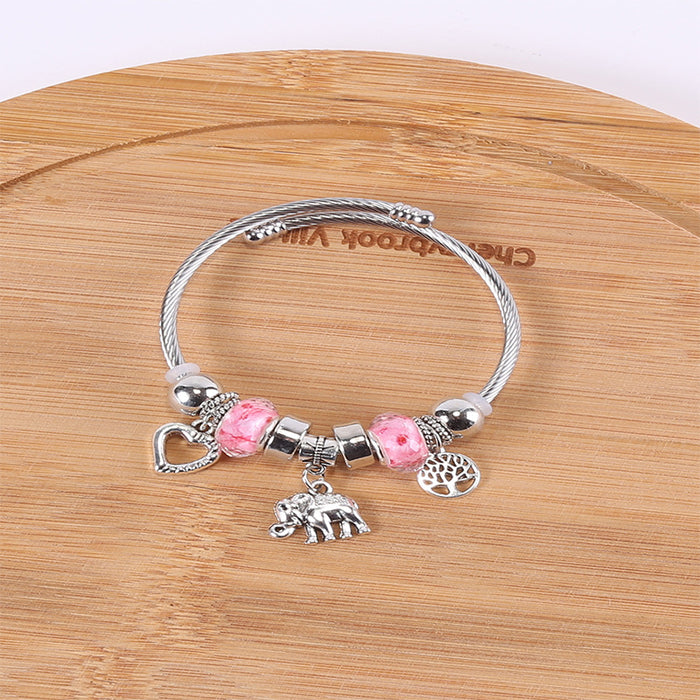 Wholesale Elephant Tree of Life Pendant Stainless Steel Beaded Bracelet JDC-BT-ShenYuan002