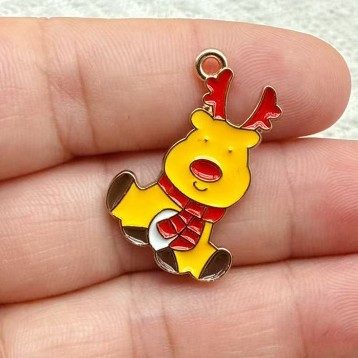 Wholesale 10pcs New oil-drip Christmas-themed alloy accessories  cartoon snowman  reindeer,   DIY pendant accessories