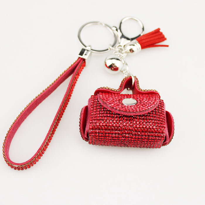 Wholesale White Rhinestone Pouch Keychain Bag Charm For Coins Earphones Pills Trendy Gift