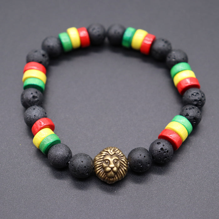 Wholesale Yellow Green Red Black Jamaica Stretch Bracelet Letter Resin Black Gallstone Wooden Beads Jamaica