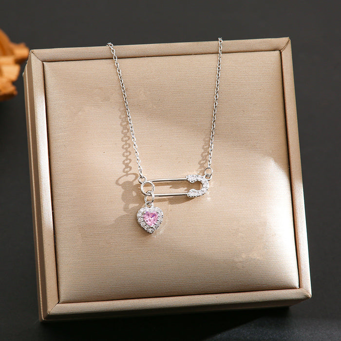 Wholesale Zircon brooch heart pendant titanium steel clavicle chain
