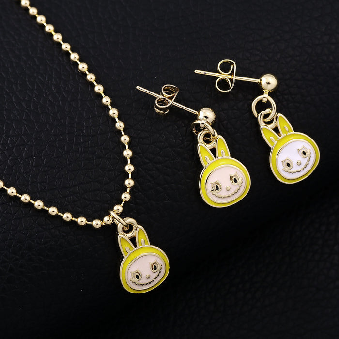 Wholesale Necklace Earrings  Cartoon Cute Metal Enamel Set Pendant Ear Pin Holiday Gift