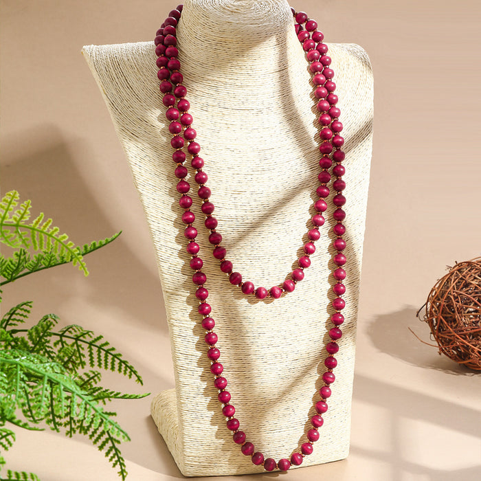 Wholesale Handmade Wood Beaded Long Necklace Boho Tassel Jewelry Accessory MOQ≥2