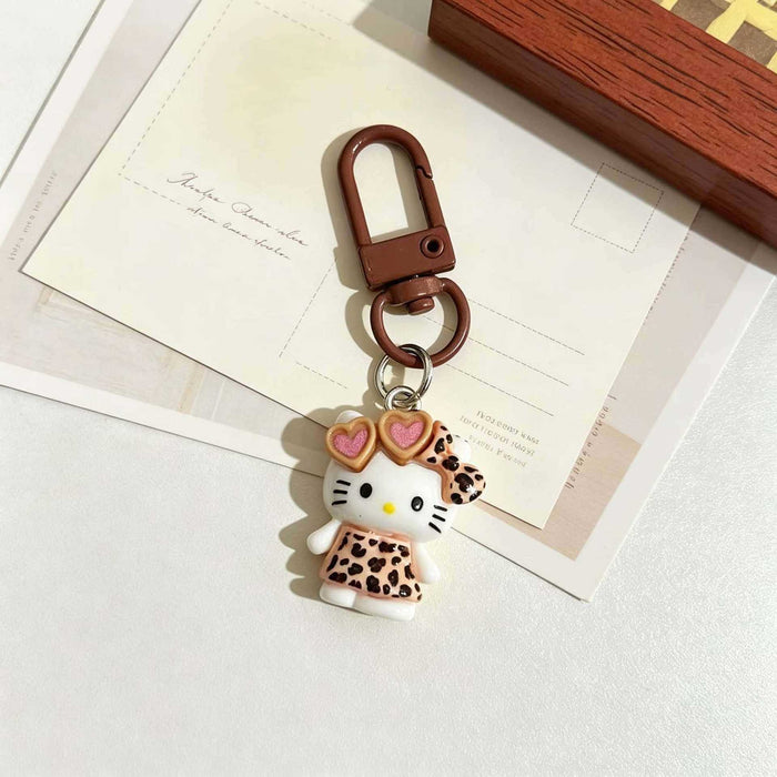 Wholesale Resin Cartoon Cat Keychain Bag Charm Cute Leopard Print Pendant For Girls Purse Backpack And Keys