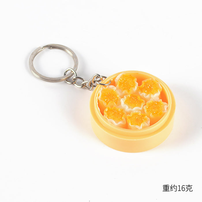 Wholesale Stylish Dim Sum Steamer Basket Keychain PVC Food Charm Car Key Accessory Gift MOQ≥3