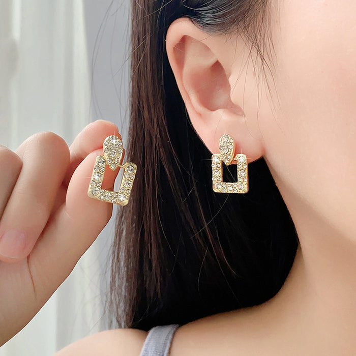 Wholesale New silver needle inlaid diamond water droplet square earrings, light luxury and high-end earrings, wholesale of earrings and accessories