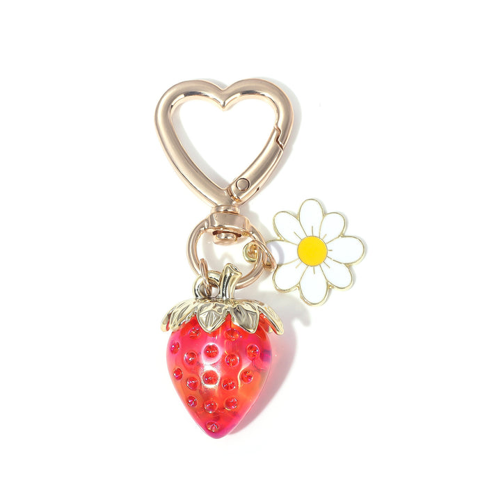 Wholesale Metal Strawberry Keychain Transparent Plating Sweet Fruit Bag Charm