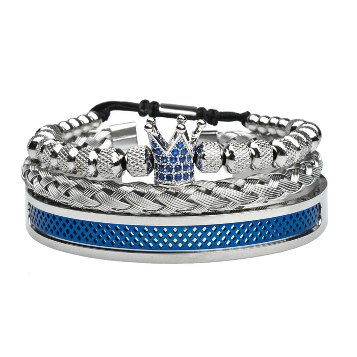Wholesale Micro inlaid zircon stainless steel woven bracelet Fried Dough Twists titanium mesh open bracelet set