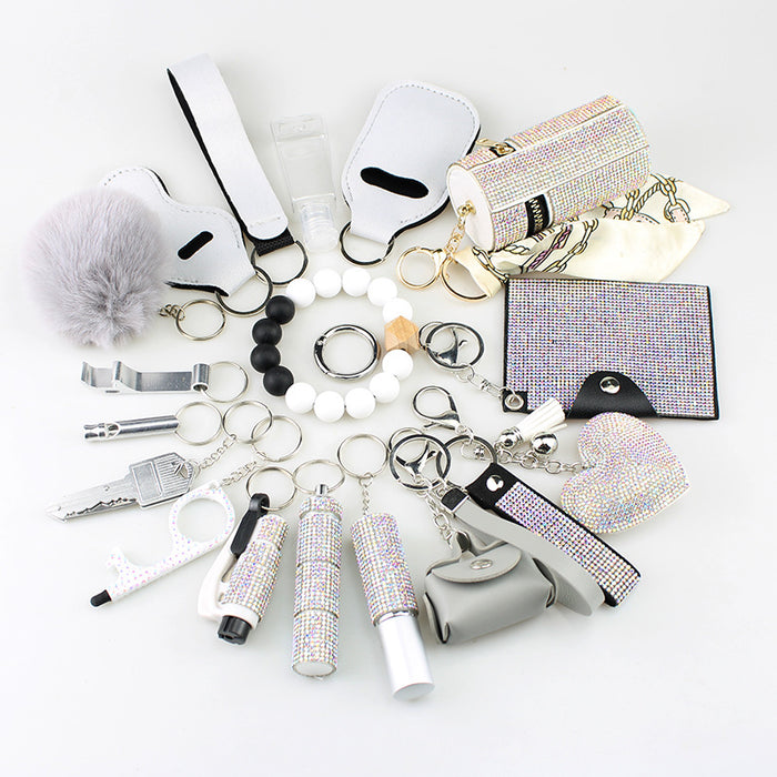 Wholesale Decorative 19 Piece Bag Charm Set In White Adult Keychain Accessory For Resale