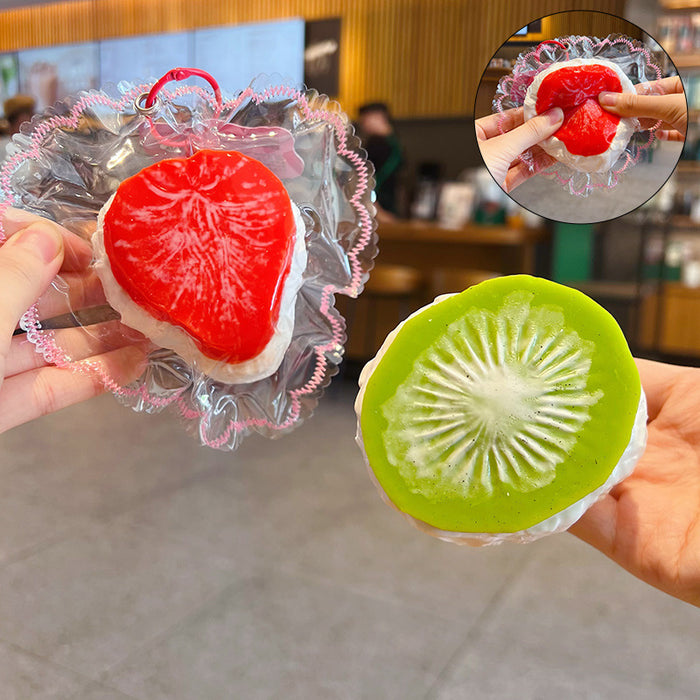 Wholesale Food Grade Silicone Squishy Fruit Keychain Strawberry Orange Stress Relief Bag Charm
