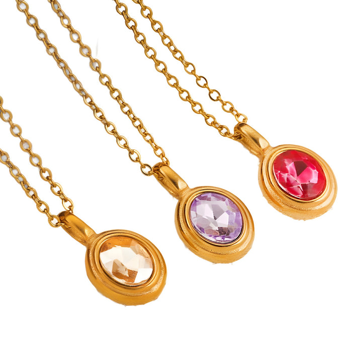 Wholesale Stainless Steel Oval Gemstone Choker Necklace
