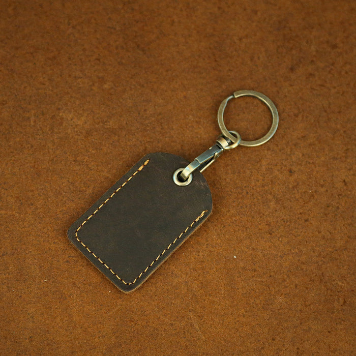 Wholesale Cowhide Access Card Holder Creative Keychain Induction Crazy Horse Leather Card Holder Small Square Access Card Protective Cover