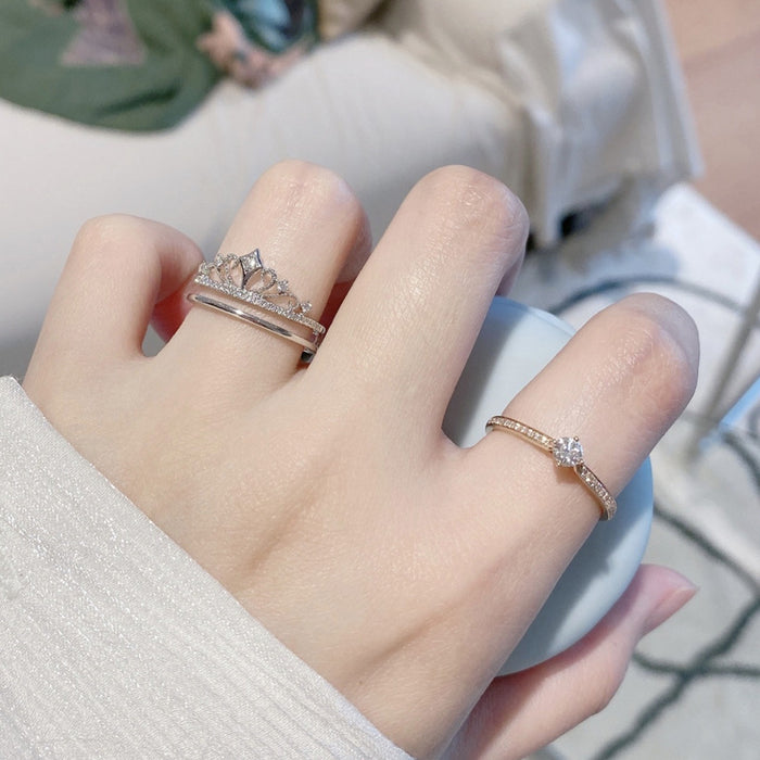 Wholesale Crown Design 2-in-1 Adjustable Ring Set Copper Electroplated Fashion Jewelry Resale