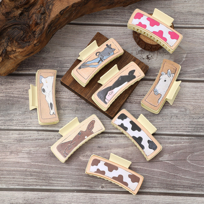 Wholesale Western Wind Horse Head Pattern Grab Clip Leather Hairpin Women' s Shark Clip