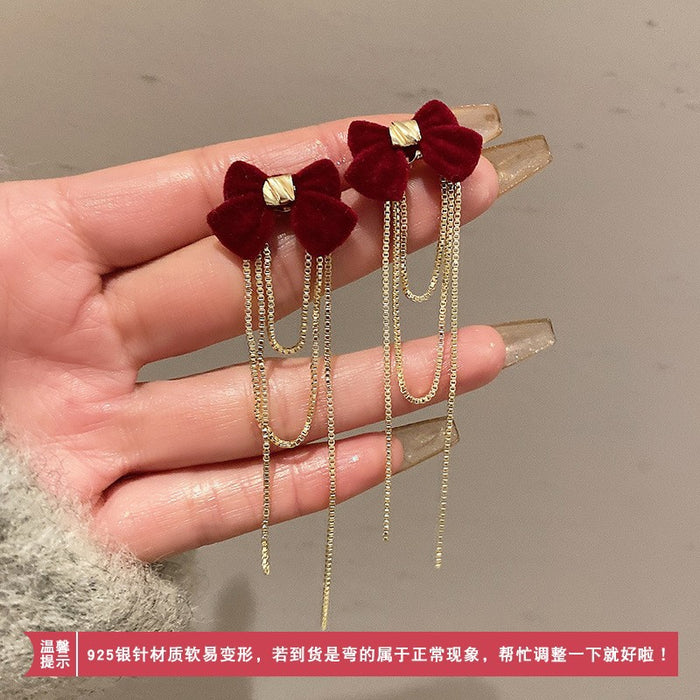 Wholesale   earrings red  tassel earrings S925 earrings