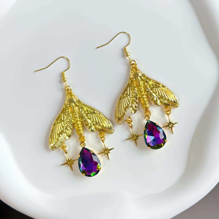 Wholesale Zinc Alloy Gothic Vintage Gold Moth Earrings  Party Jewelry Accessory Gift