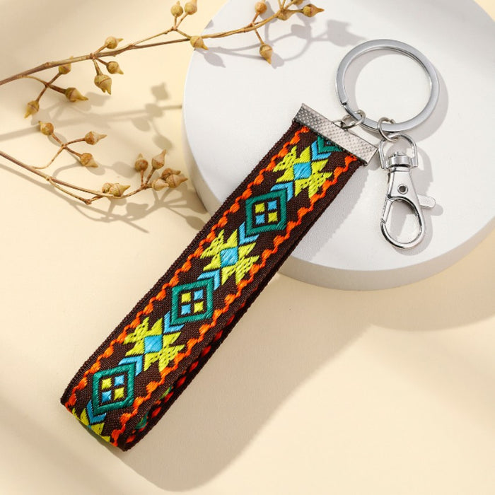 Wholesale Ethnic Style Embroidery Lanyard Metal Keychain JDC-KC-RongR006