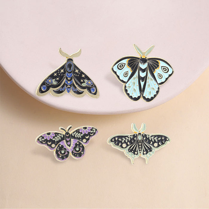 Wholesale Stylish Gothic Moth Brooch Star Moon Phase Design Zinc Alloy Enamel Pin Fashion Accessory