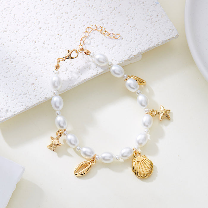 Wholesale Bohemian Starfish Shell Conch Pearl Necklace Bracelet and Anklet Set