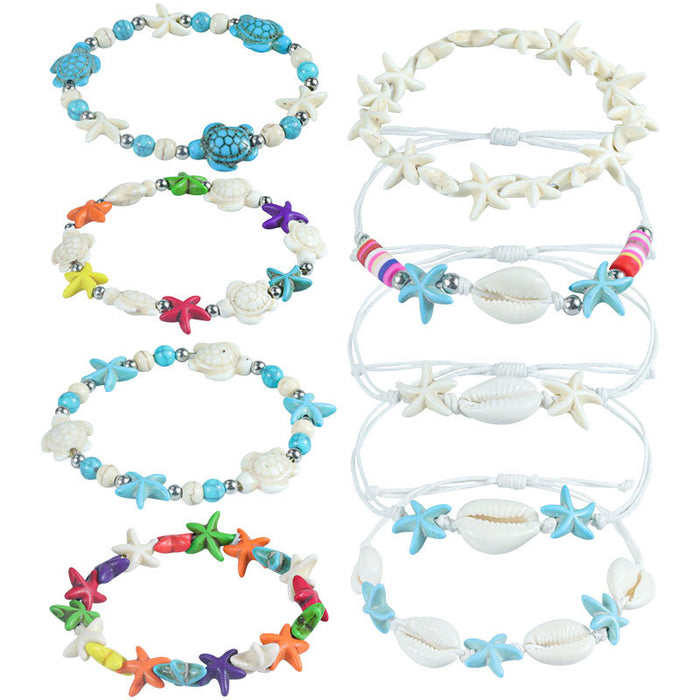 Wholesale summer starfish shell turquoise turtle ocean bracelet