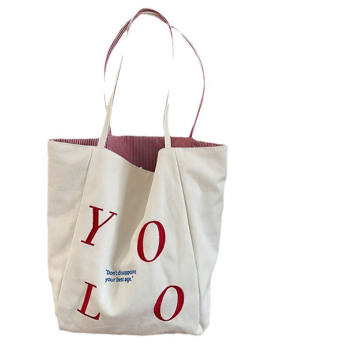 Wholesale New embroidered fashionable canvas bag shoulder bag casual large capacity commuting tote bag