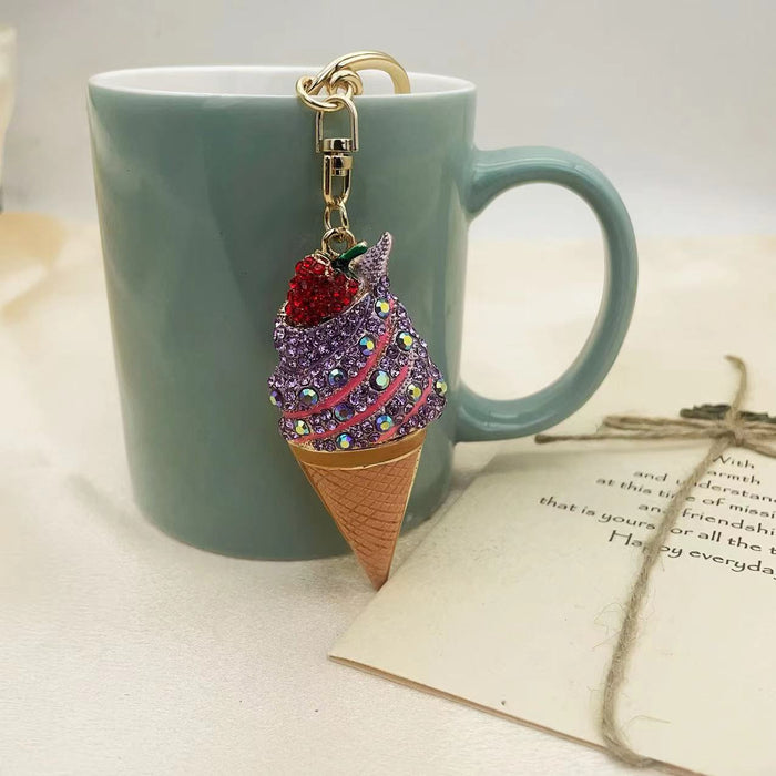 Wholesale Rhinestone Fruit Strawberry Ice Cream Alloy Keychain JDC-KC-ChaoK044