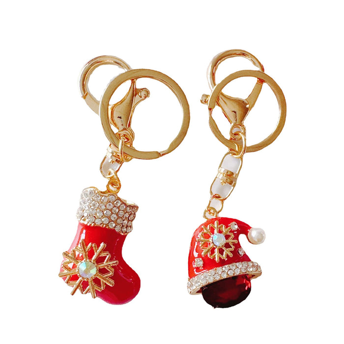 Wholesale Rhinestone Oil Drop Christmas Hat Shoes Snowman Sika Deer Hair Ball Zinc Alloy Keychain JDC-KC-ZhanLun019