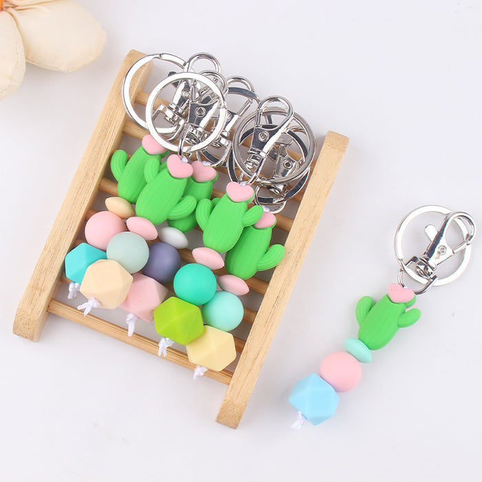 Wholesale Santa Cartoon 3D Cactus Silicone Bead Keychain JDC-KC-GuangTian033