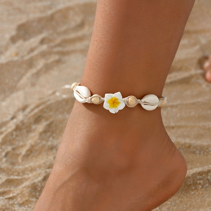Wholesale Fashion necklace, soft pottery, flower shell bracelet, woven and adjustable ankle chain, beach vacation accessory