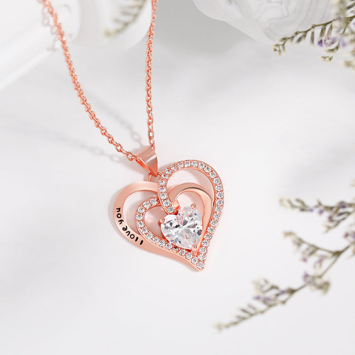 Wholesale Heart necklace Women's  Valentine's Day gift love rose necklace Double Layer Love