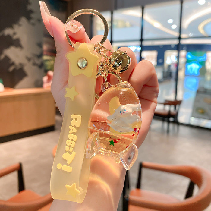 Wholesale Cute Donut Design Crystal Sand Floating Keychain Acrylic Accessory